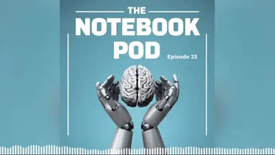 The Notebook Pod artwork with a human brain held by two robotic hands
